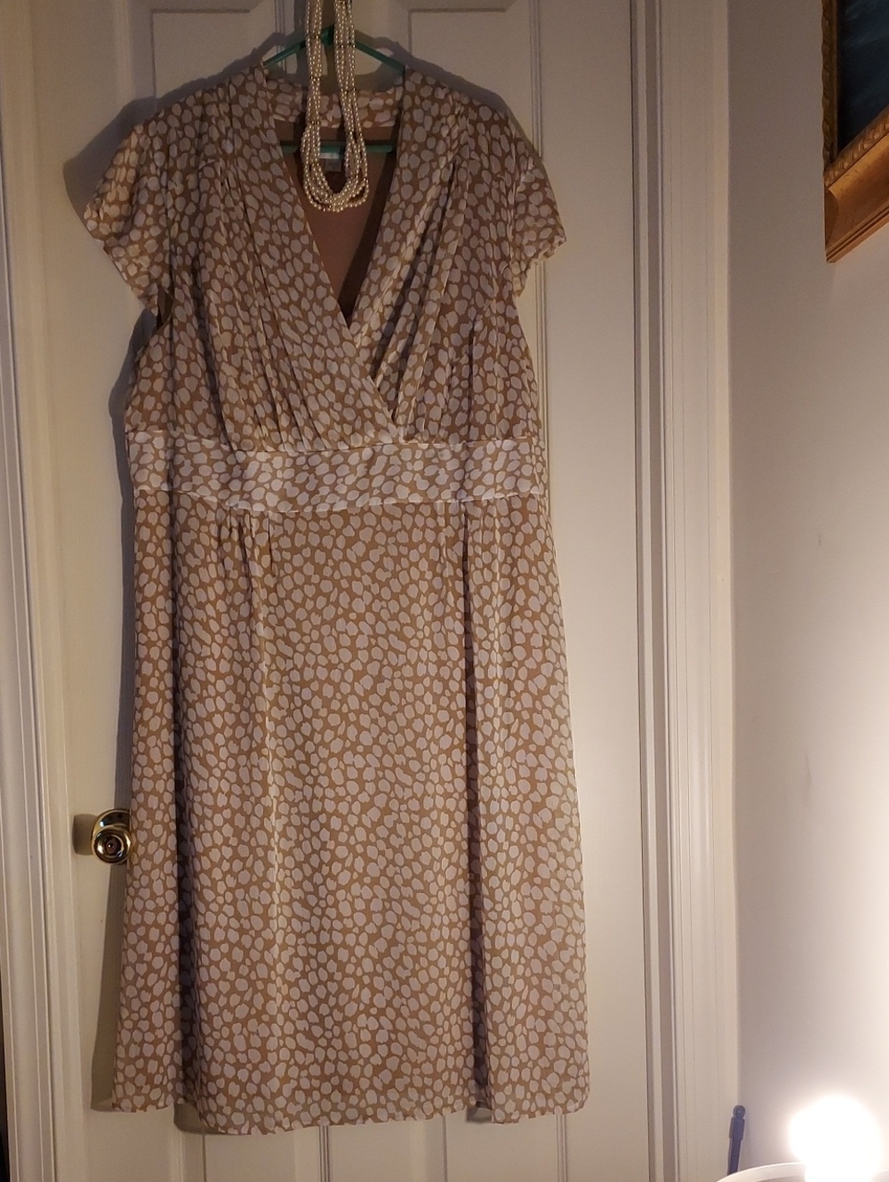 Women's Cream Printed V-Neck Dress With Side Zipper